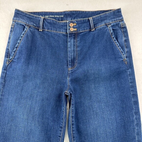 Talbots High Waist Wide Leg Crop Capris Women Sz 8 Cuffed Hem Pockets Summer - Picture 3 of 9